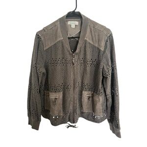 Sundance Embroidered Eyelet Cutout Boho Bomber Jacket 100% cotton
 Size Med